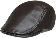 [KJIASDFE] Winter Hats,Men Beret Cap Leather Cowhide Vintage Flat Cap Newsboy Hat Adjustable Size Autumn and Winter 56-60cm