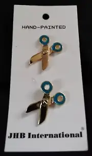 Vintage JHB International Gold Tone Metal Sewing Scissors Green Handle Shank NEW