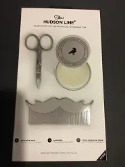 Mustache Kit Set Hudson Line 3 X Wax Comb Stainless Steel Metal Storage Tin NEW