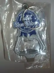 Pabst Blue Ribbon Bottle Opener Keychain Made In USA Vintage SilverTone Metal