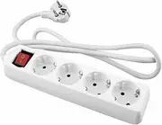 White 4 Way Socket with 3 m Cable and Switch for Connecting and Distribution of Power in Homes and Offices.
