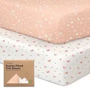 KeaBabies 2-Pack Organic Cot Sheets for Boys, Girls - Fitted Cot Mattress Sheet Neutral, Breathable Jersey Cotton Cover for Baby Bed, Toddler Mattress, Soft & Cute Prints(Butterflies)