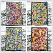 4 Packs 5D Diamond Painting Notebook Kits Mandala Journal Cover Leather Special Shaped Sketchbook DIY Diamond Art Crystal Cross Stitch Hardcover Dairy Book Festival Birthday Gift 8.27x5.7IN