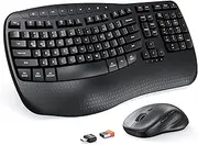 MEETION New Ergonomic Keyboard and Mouse Wireless Combo, Wave Keys Natural Typing, 2.4G Wireless Keyboard with Wrist Rest, 4 Adjustable DPI Optical Mouse, Computer/Laptop/Windows/Mac, Black