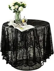 Anaado Table Cloth Round Lace, Table Cover for Dining Table, Cafe Halloween Decorations, Black, 150 CM