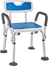 FFSPIIO Economy Shower Chairs, for Larger Users Adjustable Shower Bench with Arms Backrest Elderly Bariatric Rated Bath Seat Shower Chair
