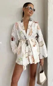 Palm Noosa Ace Of Spades Shell Robe & Matching Shorts Set Small Au 8 BNWT