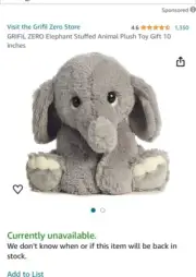 Aurora Lil Benny Phant Elephant Plush Gray Stuffed Animal Toy