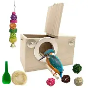 Parakeet Breeding Box Birds Natural Wooden House Lovebird Nesting Mating Box