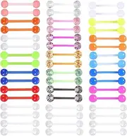 [SREFGAS] Multicolor Glow in Dark Barbell Piercing 1.6 mm(14 g) for Women Men Acrylic Straight Industrial Piercings jewellery Long Tongue Bar Cartilage Tragus Body Jewelry Flexible Nipple Studs Rings 48 pcs