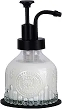 Glass Soap Dispenser for Kitchen and Bathroom Countertop, Smooth Action Pump Refillable Wash Hand Liquid, Dish Detergent, Farmhouse Style with Cylindrical Shape Shampoo Lotion Pump