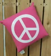 Pillow Hot Pink Bright with White Sequin Peace Sign Decoration Teen Square