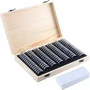 100PCS Coin Capsules Holder, Wooden Coin Storage Box Coin Collection with Foam Gasket, Coin Collector Display Case for Coin Collectors (18mm/21mm/25mm/27mm/30mm)
