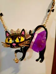 Vintage NWT Betsey Johnson Enchanted Forest BLACK CAT Tutu Spider Necklace