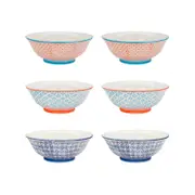 Nicola Spring Japanese Hand Printed Ramen Noodle Soup Bowls - Large 20cm Serving Bowls - Set of 6