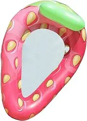 Strawberry Shape Swimming Ring, PVC Inflatable Mesh Hammock Floating Row, Inflatable Reclining Chai for Swimming Pool/Beach LWX