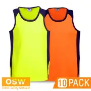 10 x Hi Vis Yellow/Orange Cool Tradies Construction Warehouse Builder Singlets