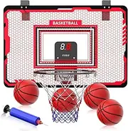 Mini Basketball Hoop for Kids, Basketball Toys Gifts for Boys Girls Ages 3-13, Over-The-Door Basketball Hoop with 4 Balls and Electronic Scoreboard