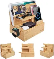 Gocokia Bamboo Multiple Device Docking Station Phone Key Holder Laptop Tablet Wallet Watch Stand