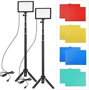 Eacam 2pcs USB LED Video Light Kit Photography Lighting 3200K-5500K 120pcs Beads 14-Level Dimmable with 148cm/58in Adjustable Height Tripod Stand 5pcs Filters Triple Cold Shoe Mount