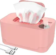Abizarch Baby Wipe Warmer with LED Light, 104-131°F Adjustable Baby Wipe Warmer Dispenser Portable Wipe Heater Warmer USB Powered Wet Wipes Warmer D Keeps Wipes Warm and Moist for Baby(Pink)