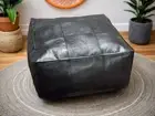 Moroccan Genuine Leather Pouf Ottoman Footstool Handmade Unstuffed 30'' Black