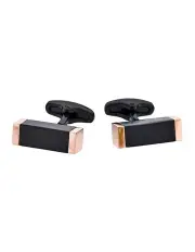 [Cudworth] Ion Plated Stainless Steel Rectangle Cufflinks in Rose Gold & Black