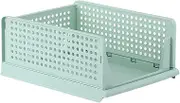 Drawer Plastic Stackable Storage Basket, Wardrobe Cloth Container with Sliding Rails, Foldable Storage Basket for Clothes, Toys,Socks, Files (Green)