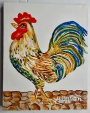 Acrylic Painting on Canvas Called Proud Rooster by Artist Marilyn Oliveri 8"x10"