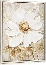 Wall Art Maglonia Flower Small Canvas Oil Painting Hand Painted Gold-White Floral Pictures Aesthetic Botanical Artwork for Living Room Bedroom Hotel Decoration, 12.8" x 16.7"