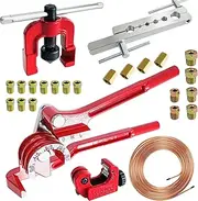 3/16 Inch Brake Line Kit Include 25 FT Copper-Plated Brake Lines with 20pcs Fitting, Single Flare Tool, Brake line Bender and Tube Cutter, 3/16 Inch Brake Line Tools kit