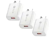 3-Pack Orotec 18W Qualcomm 3.0 Quick Charge USB Wall Charger, White
