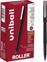 uniball Roller Ball Stick Pens, 0.5 mm Micro Tip, 12 Count (Pack of 1), Blue