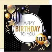 100th Birthday Card for Men Women - Gold & Black Balloons - Birthday Cards for 100 year old Man hundredth Dad Grandad Grandpa Uncle Bday Gift Nan Mum Aunt