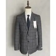 Bar III Men's 40 Long Blazer Slim Fit Stretch Grey & Blue Check NEW