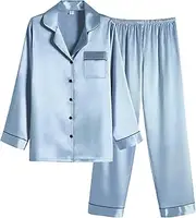 [Ekouaer] Women Satin Pajamas Set Classic Button Down Long Pjs Set