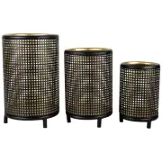 Northlight Iron Grid Pillar Candle Holders - Black and Gold Finish - Set of 3