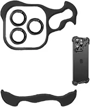 Aisuous Special-Shaped Metal Corner Pad Anti-Fall Phone Case with Lens Film Naked Frameless Slim Thin Bare Metal Feel (Black, for iPhone 15 Pro)