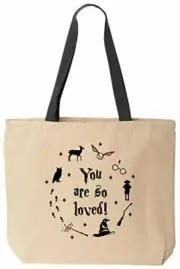 You Are So Loved Cute Wizard Reusable Canvas Funny Tote Bag (Black Handle)