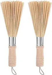 2pcs Pan Brush Long Handle Wok Cleaning Brush Natural Cleaner Cleaning Tools Chinese Wok Whisk Dish Scrub Brush Wok Brush Wok Cleaning Brush for Kitchen Sink Scraper