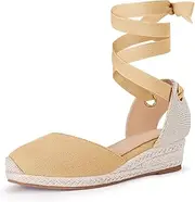 [Coutgo] Girls Espadrille Platform Wedge Sandals Closed Toe Lace Up Ankle Strap Summer Shoes Toddler Little Big Kid