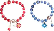 [LORJE] 2Pcs Gemstone Bracelets Crystal Beads Bracelets Crystal string 8mm