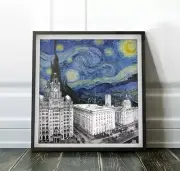 Van Gogh's The Starry Night & Liverpool - Van Gogh Canvas Print Art Gift Wall