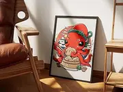 [hohadoi] Dumplings Octopus Poster Octopus Kitchen Wall Art Japanese Ukyo E Style Kitchen Decor Octopus Art Chinese Bao Poster Japandi Art