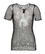 dot-embroidered semi-sheer top S,XS black