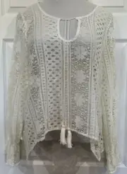Jeans By Buffalo Womens White Lacy Long Sleeve Festival Peasant Top Blouse XL