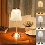 Amingulry Cordless Table Lamp, Rechargeable Battery Operated Lamp, 3 Color Modes & Stepless Dimmable LED Touch Lamp, Portable Retro Gold Metal Beside Lamps for Home Desk Bedroom Restaurant Outdoor