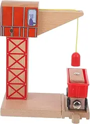 JOINPAYA DIY Crane Model Wooden Railway Crane Boys and Girls Train Toys Train Track Prop Develop Imaginative Skills Pretend Play