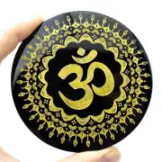 Obsidian mirror with golden OM engraved, hand-painted symbol #OTH122
