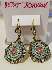 Betsey Johnson St. Barts Teardrop Pink Blue Bohemian BOHO Earrings